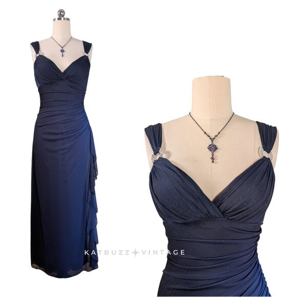 Vintage Betsy Adam Prom Dress Maxi Gown 10 Blue Ombre Y2K Ruffle Fairy 90S Glam - Picture 1 of 16